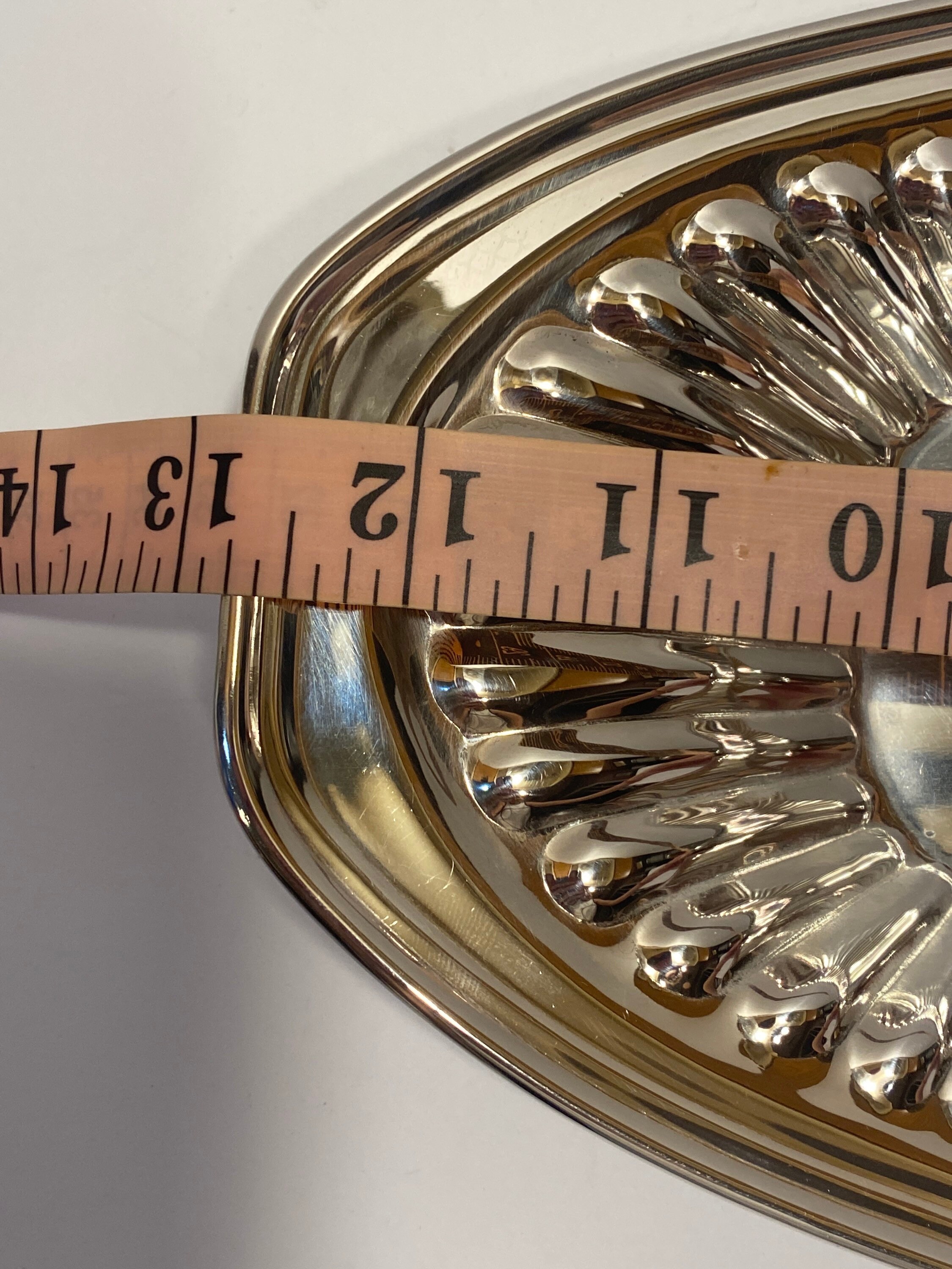 工芸品 Kent Silversmiths 24-Karat Gold Plate Vintage Kent Silversmiths Oval Serving Platter: Flutes and Pearls