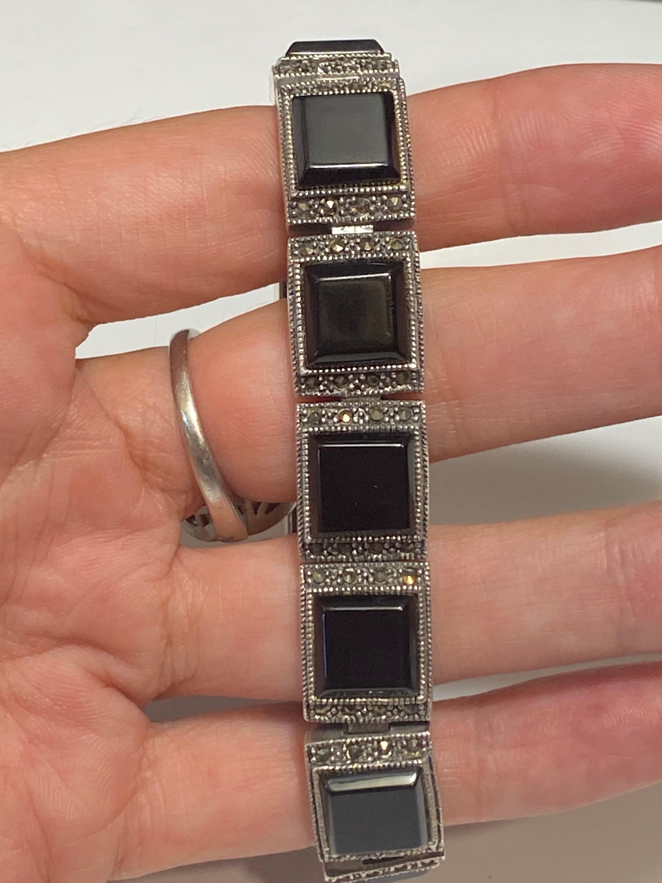アクセサリー silver 925 ONYX vintage bracelet Vintage Sterling Silver 925 Mexico Black Onyx Bracelet 7