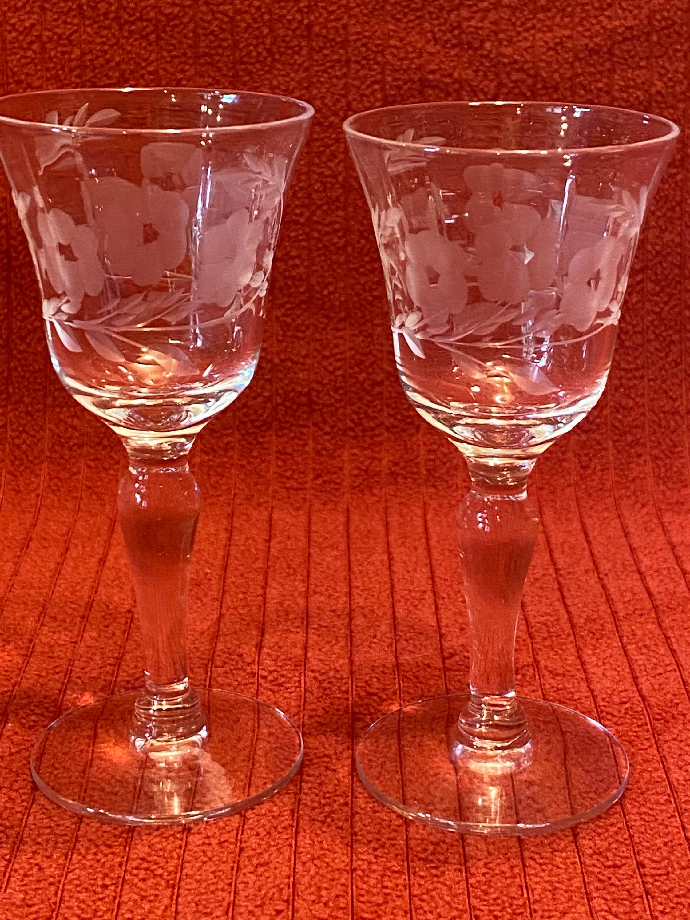 Home & Living Stemware Vintage Pair of Etched Glass Cordials 158 at