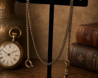 Vintage ECCO Pocket Watch Chain | Gold Tone Albert Watch Fob Chain | 13.5” Antique Style Men’s Jewelry | 5.6g