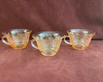 Vintage MacBeth Evans Pink Depression Glass Cups, Dogwood Floral, Set of 3