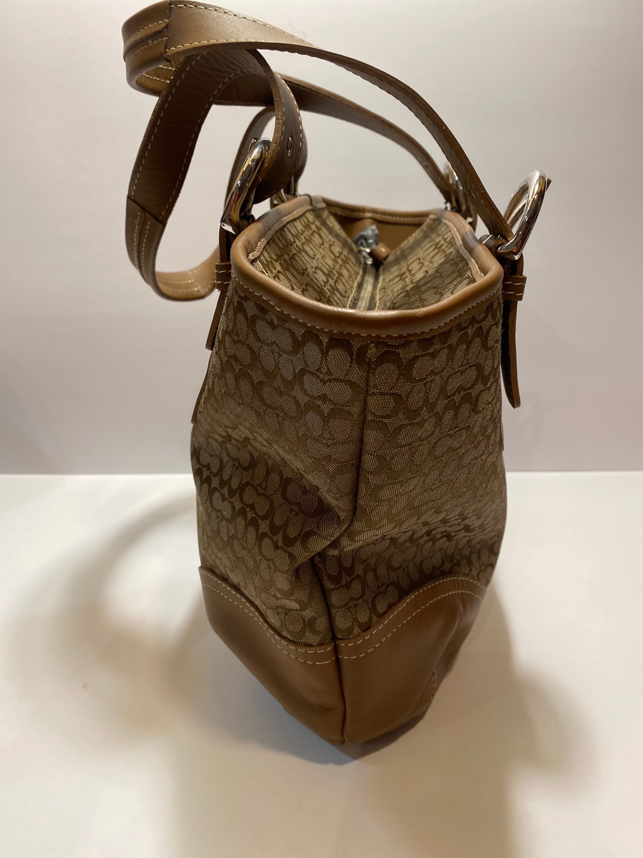 Vintage Coach Signature Canvas & Leather Handbag - Brown Logo Tote