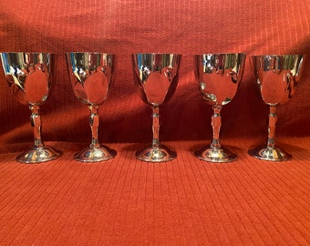 Vintage Silver Plated Wine Goblets - Set of 5, Made in Spain