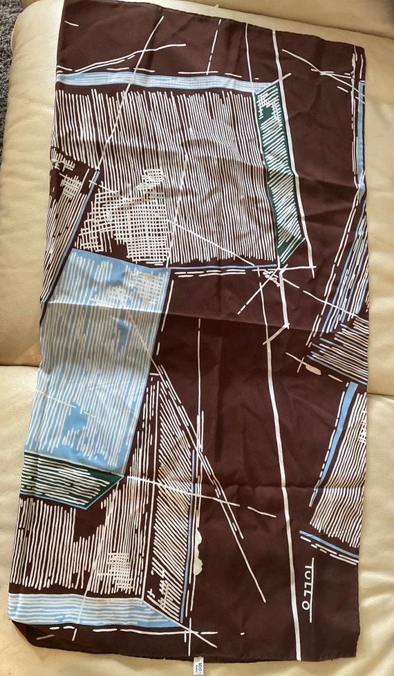 Vintage Tullo Silk Headscarf: Brown Abstract Prin… - image 5