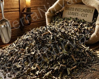 Feuilles de patchouli séchées pour mélanges d'encens, traitement de sorts, usage rituel et apothicaire, tisane, pot-pourri