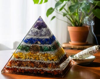 Extra Large Chakra Protection Pyramid, 7 Chakra Crystal Pyramid, Energy Healing Crystal Pyramid,  Crystal Decor, Meditation Spiritual Gift