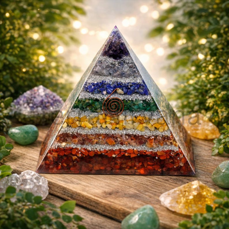 Extra Large Chakra Protection Pyramid, 7 Chakra Crystal Pyramid, Energy Healing Crystal Pyramid, Crystal Decor, Meditation Spiritual Gift image 4