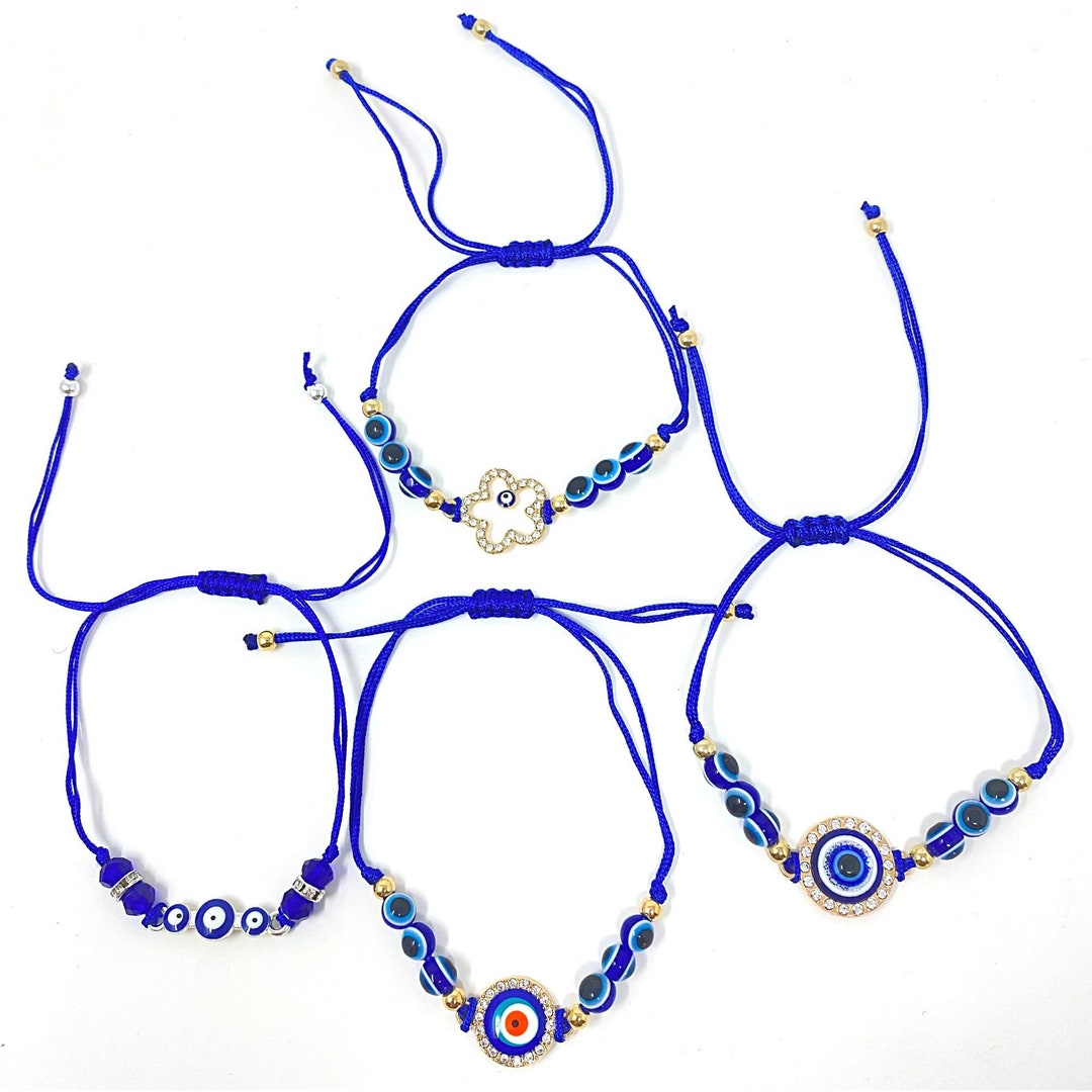 Adjustable Evil Eye Fabric Bracelet for Protection Against Negative Energy