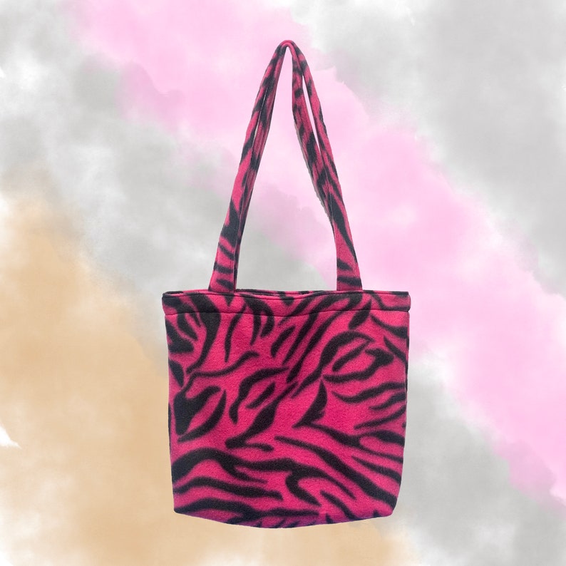 Small Tote Bag made from Tiger Print Fabric in Brown or Pink Rockabilly Punk 80s 90s Y2k
