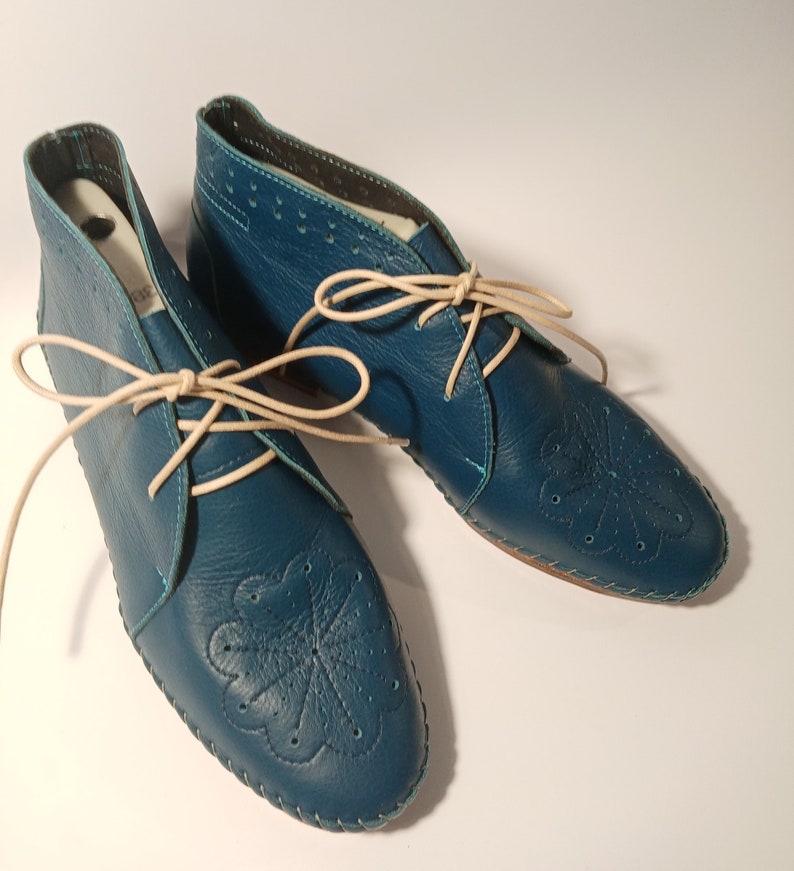 Handmade leather moccasin shoe blue image 6