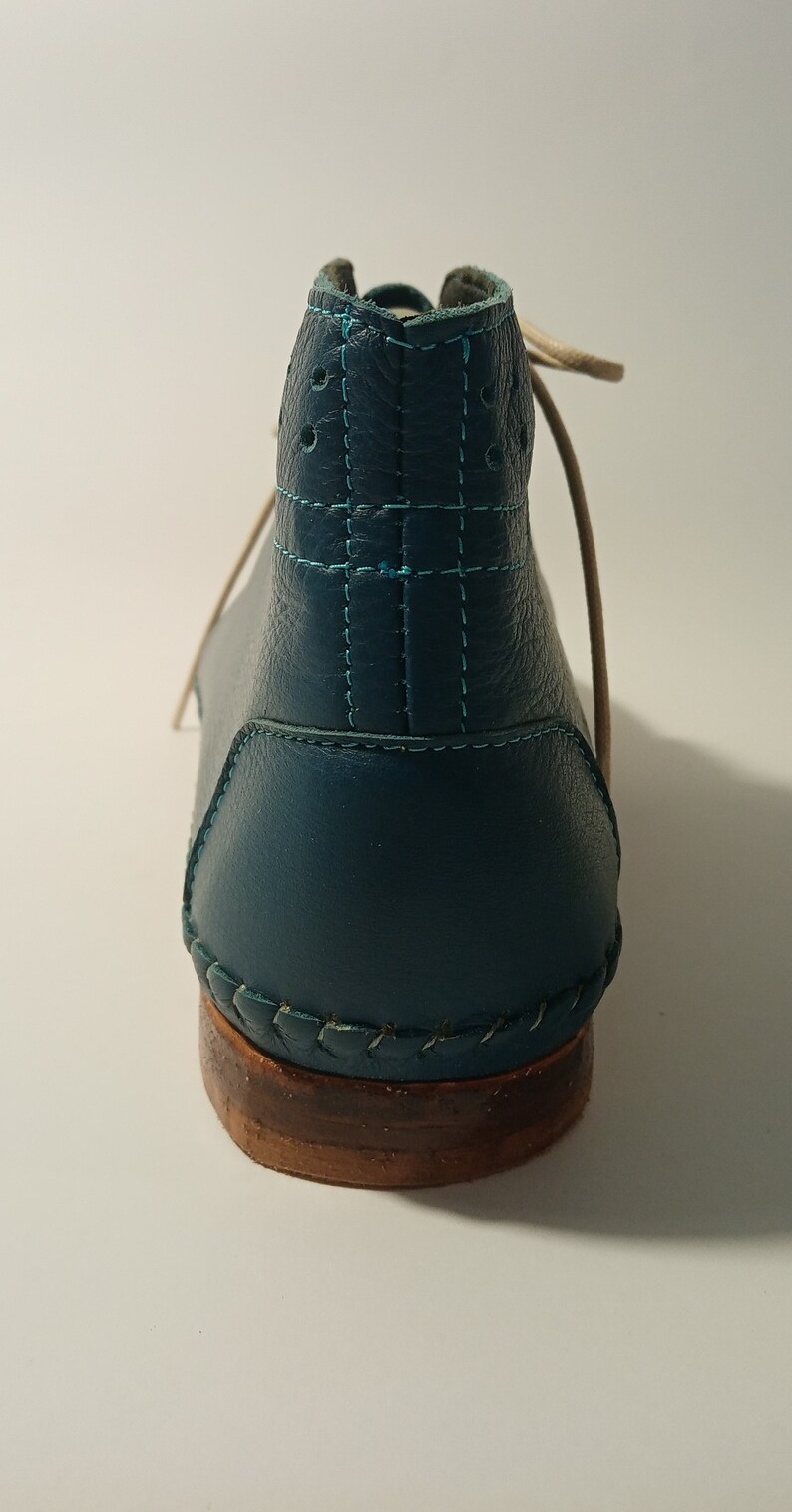 Handmade leather moccasin shoe blue image 5