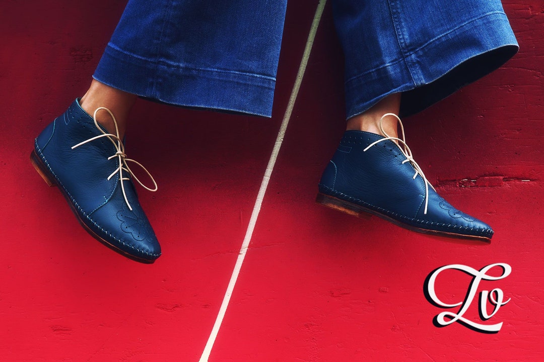 Handmade Leather Moccasin Shoe Blue Etsy