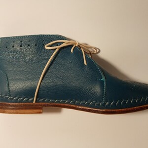 Handmade leather moccasin shoe blue image 3