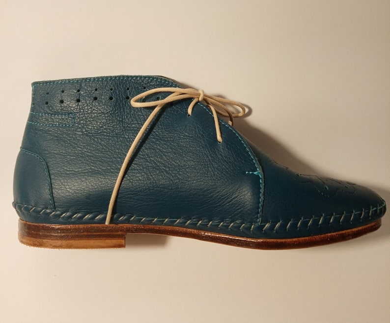 Handmade leather moccasin shoe blue image 3