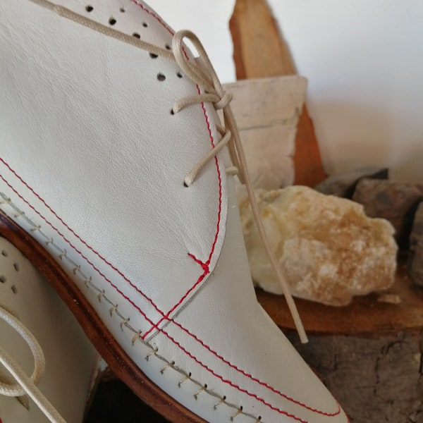 Handmade leather moccasins shoe white, womans mens unisex ankle loafers hand stitched