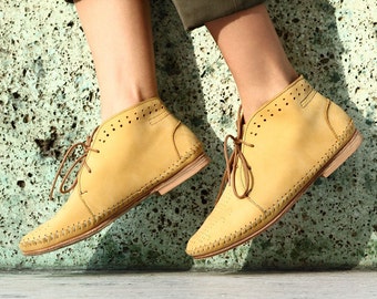 Handmade leather moccasin shoe loafer  yellow