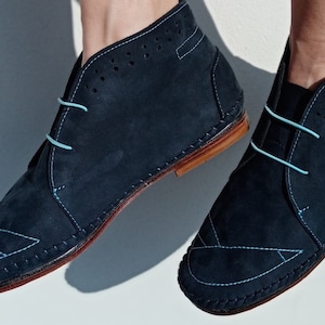 Handgemachter Leder blau Moccasins Schuh