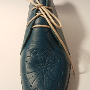 Handmade leather moccasin shoe blue image 4