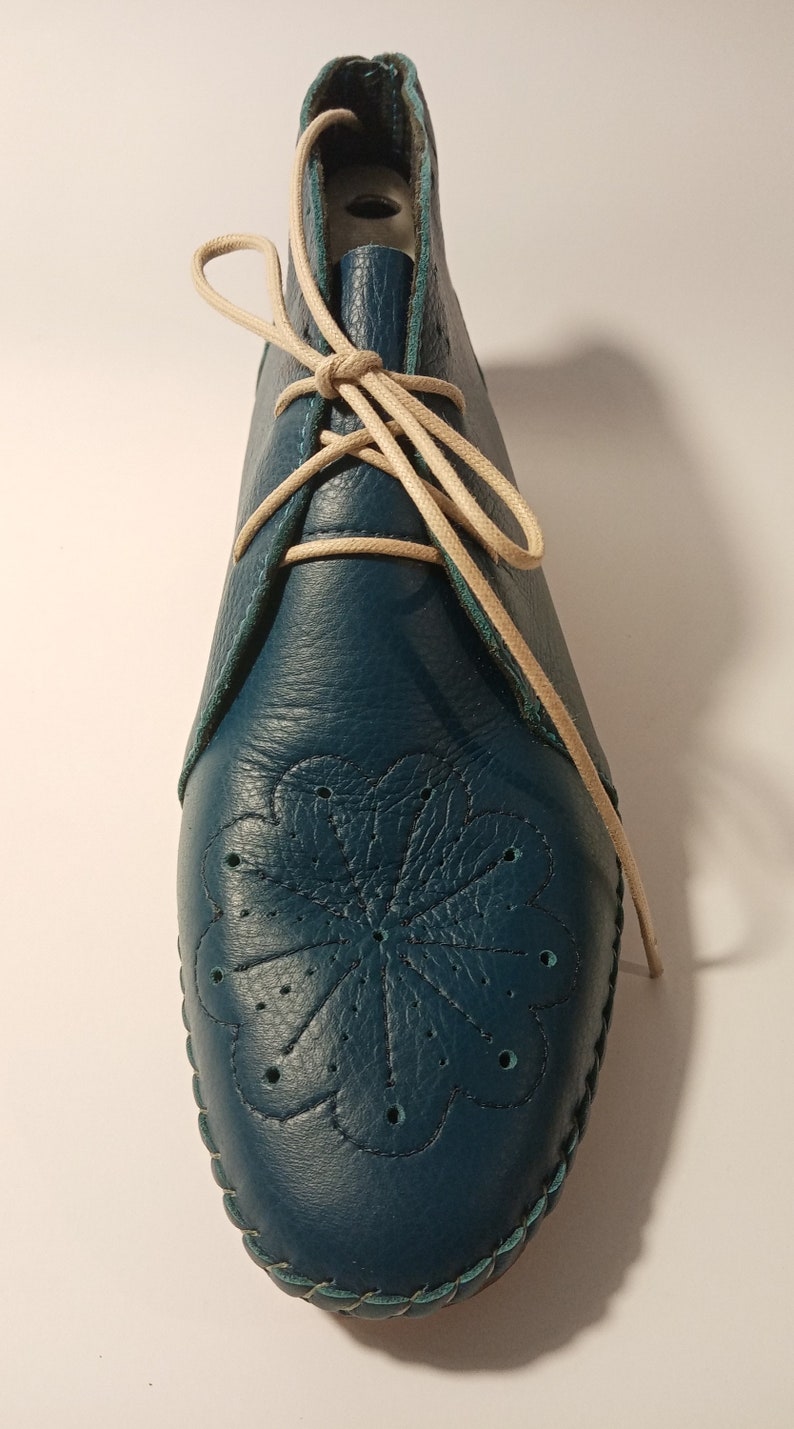 Handmade leather moccasin shoe blue image 4