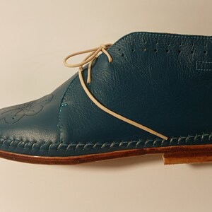 Handmade leather moccasin shoe blue image 2