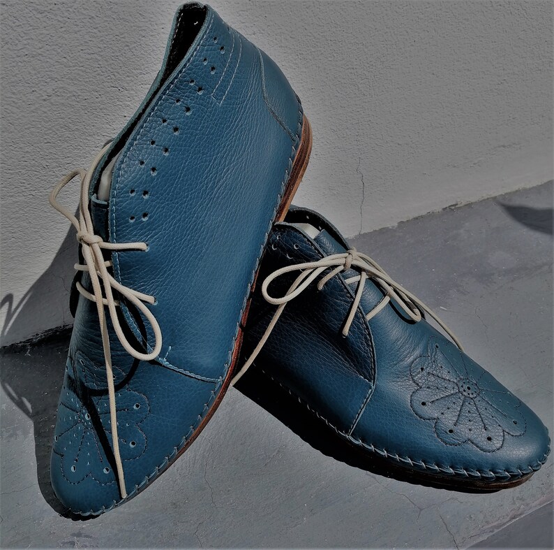 Handmade leather moccasin shoe blue image 8