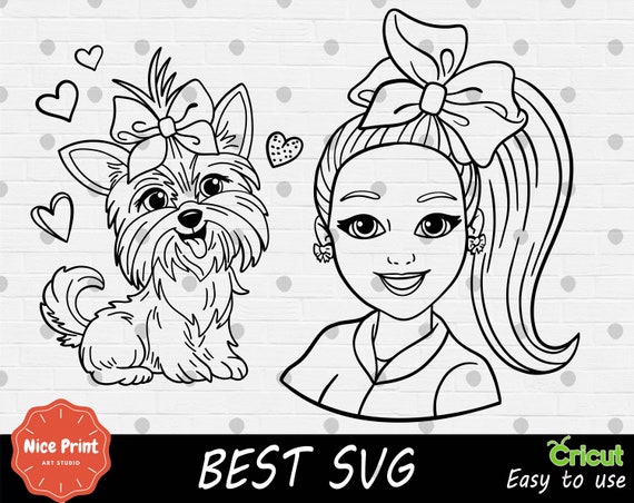 Outline Girl and Dog Bowbow SVG SVG Cut File Digital Print | Etsy Ireland