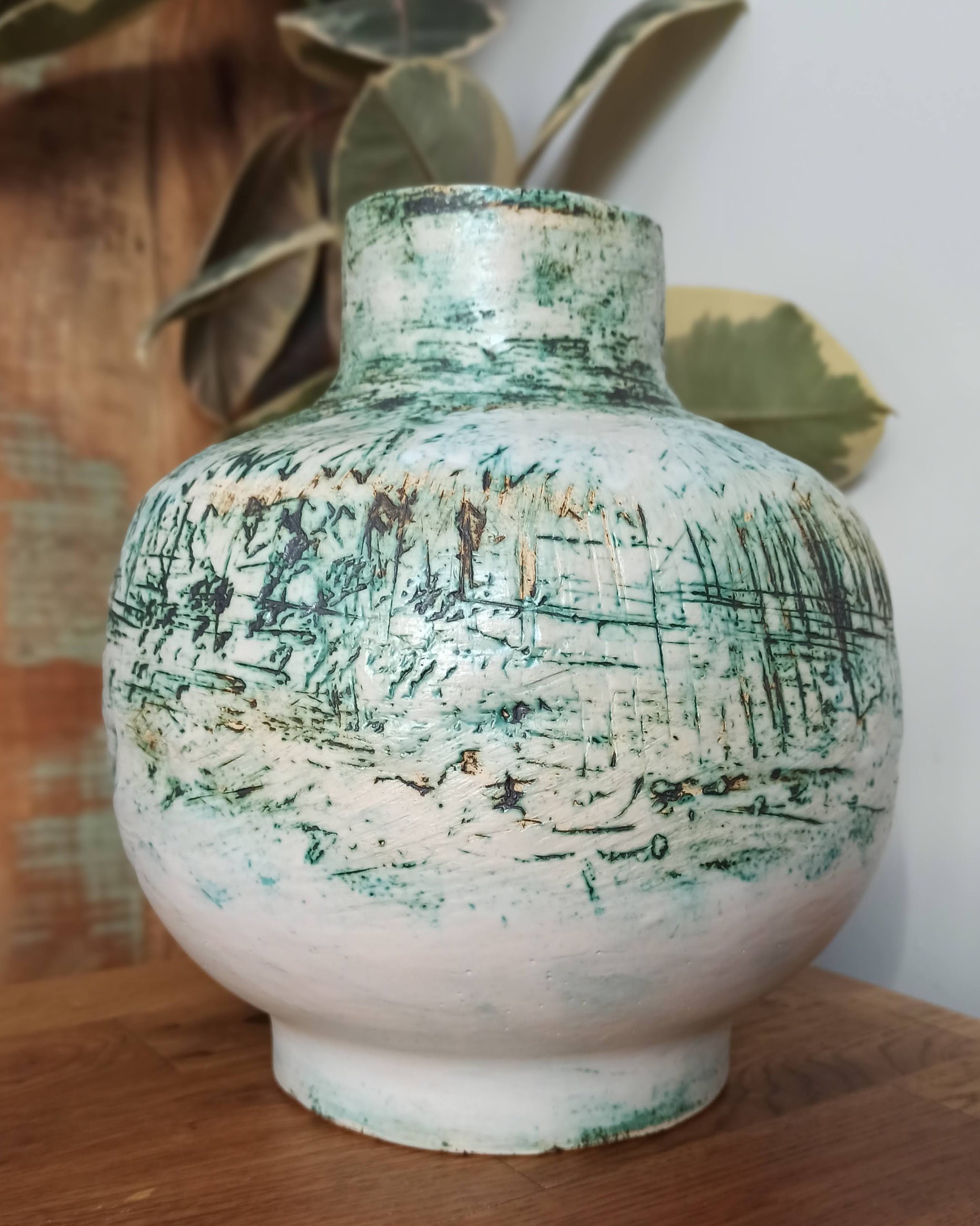 Weiße handgefertigte Keramik Vase. Dekorative Hand bemalt Etsy