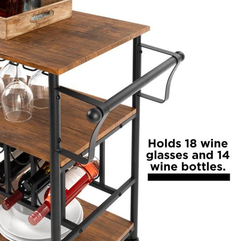 Industrial Wood Bar and Wine Cart W/ Bottle and Glass Racks Etsy