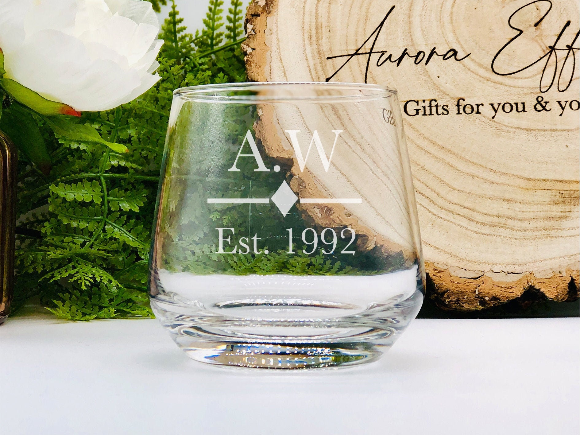 Whiskey or Rum Glass hand etched with name or initial and Etsy
