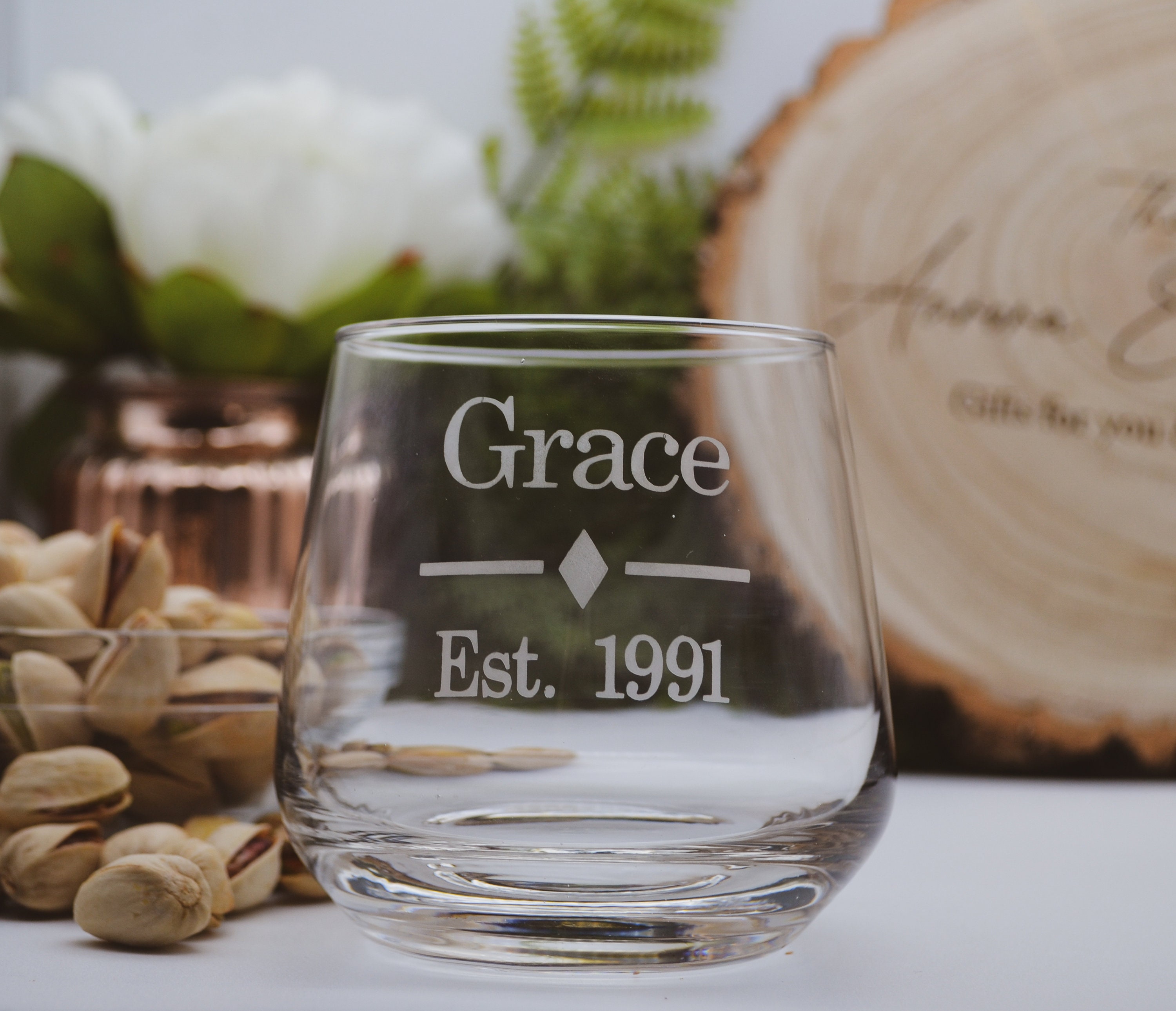 Whiskey or Rum Glass hand etched with name or initial and Etsy