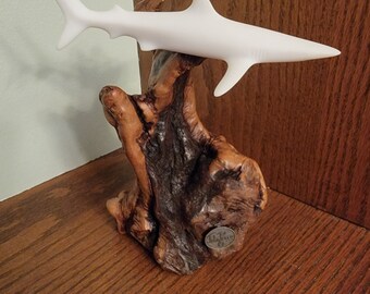 Vintage John Perry Blue Shark on Burl Wood Sculpture