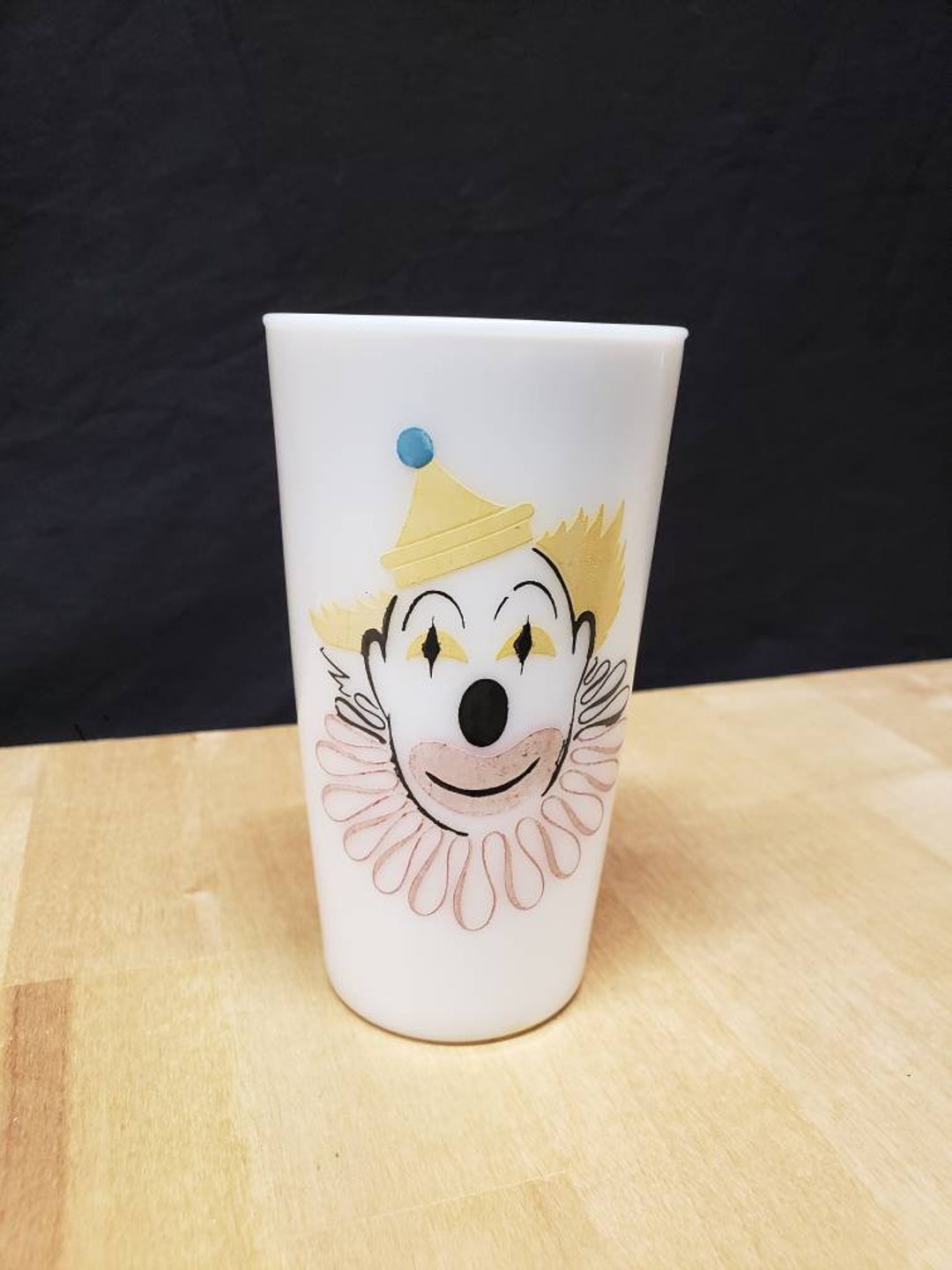 Vintage Hazel Atlas Milk Glass Clown Drinking Glass Etsy