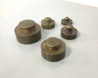 Set of 5 Brass Grocery Scale Weights