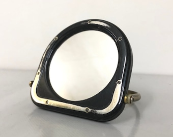 Lovely double side Mini Vanity Mirror, made of black plastic and gold metal