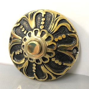 Turkish Handcrafted Flower Pattern Brass Round Doorbell