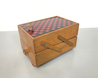 Lovely Red and Black Top Wood Sewing Box with 2 Compartment