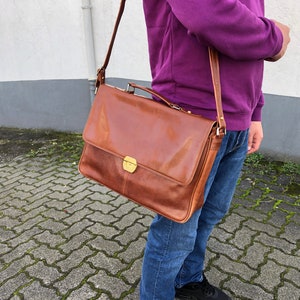Sac à bandoulière ou porte-documents de luxe en cuir bronzé véritable, années 1990, Allemagne