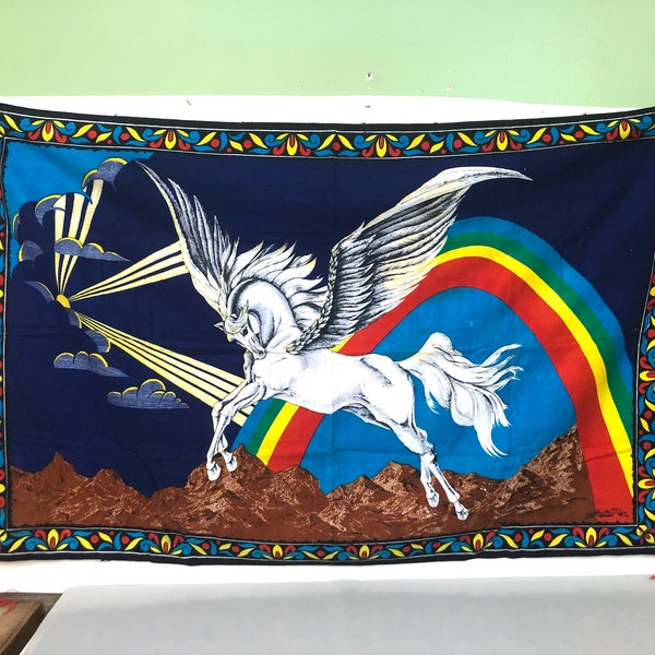 Pegasus Theme Turkish Collectible Wall Rug, 134 x 86 cm, 1970s, Türkiye