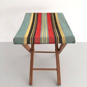 Wood Folding Camp Stool with beautiful colorful fabric, 1960s image 5
