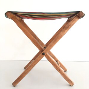 Wood Folding Camp Stool with beautiful colorful fabric, 1960s image 6