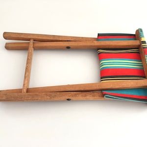 Wood Folding Camp Stool with beautiful colorful fabric, 1960s image 10