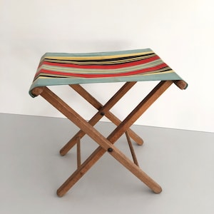 Wood Folding Camp Stool with beautiful colorful fabric, 1960s image 3