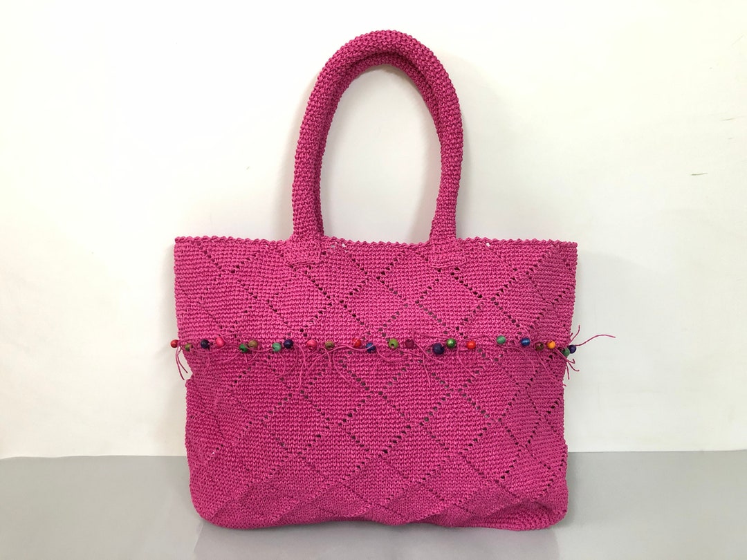 Paper Rope Beach Bag Handmade Tote Bag Pink/green/colorful - Etsy