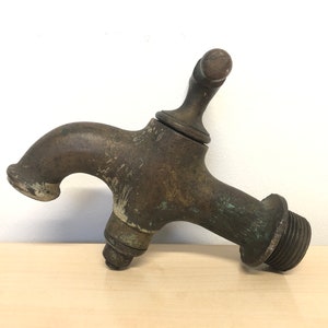 Brass Large Faucet with green patinas, Signed L.C Mancon