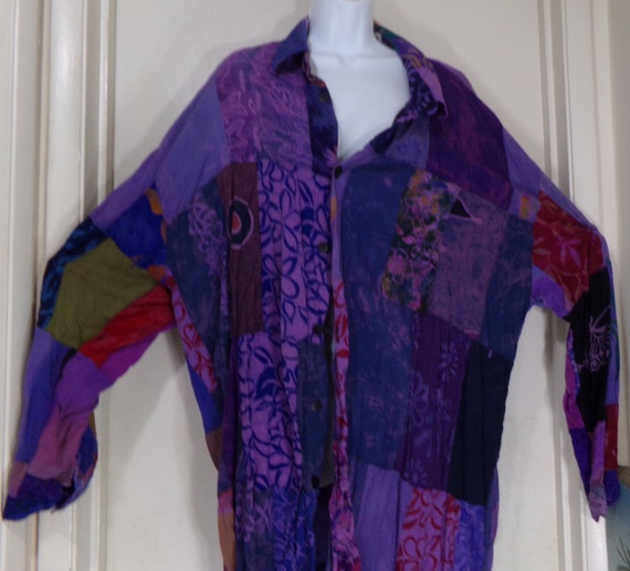 Rare!  VINTAGE Long QUILTED Long Sleeve Button SH… - image 5