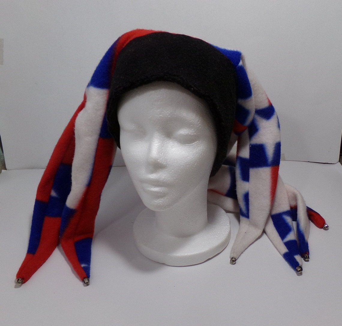 Red white & blue FLEECE JESTER HAT 6 points w/bells Etsy