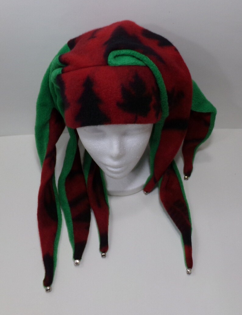 Red Green FLEECE JESTER HAT 6 Points With Bells Harlequin Etsy