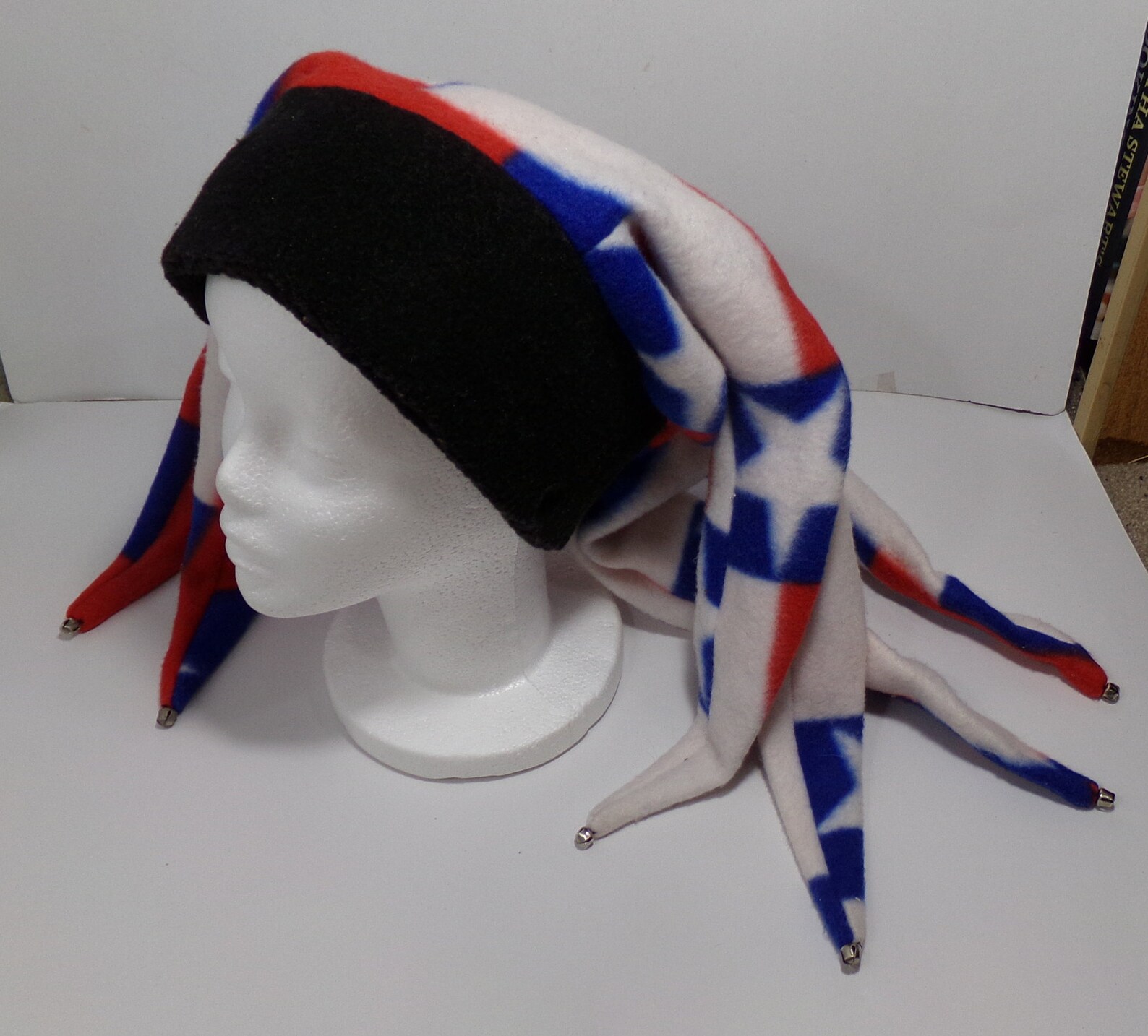 Red white & blue FLEECE JESTER HAT 6 points w/bells Etsy