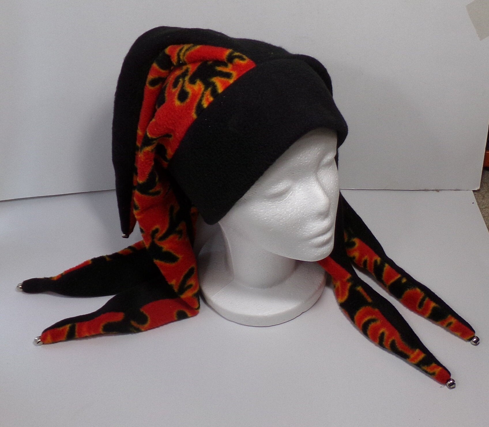 Red flames FLEECE JESTER HAT 6 points with bells harlequin Etsy