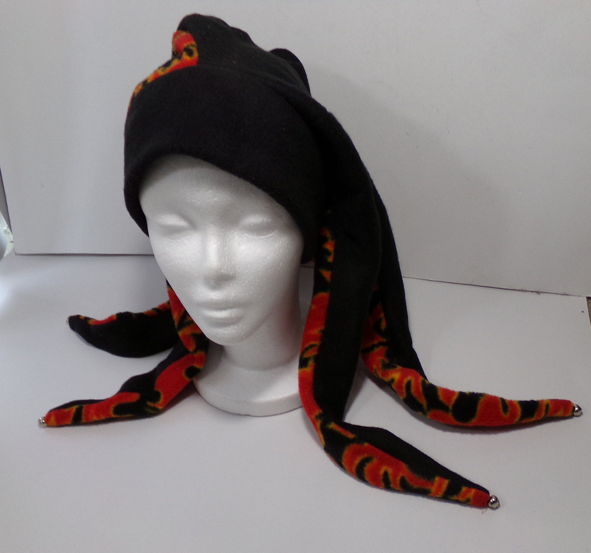 Red flames FLEECE JESTER HAT 6 points with bells harlequin Etsy
